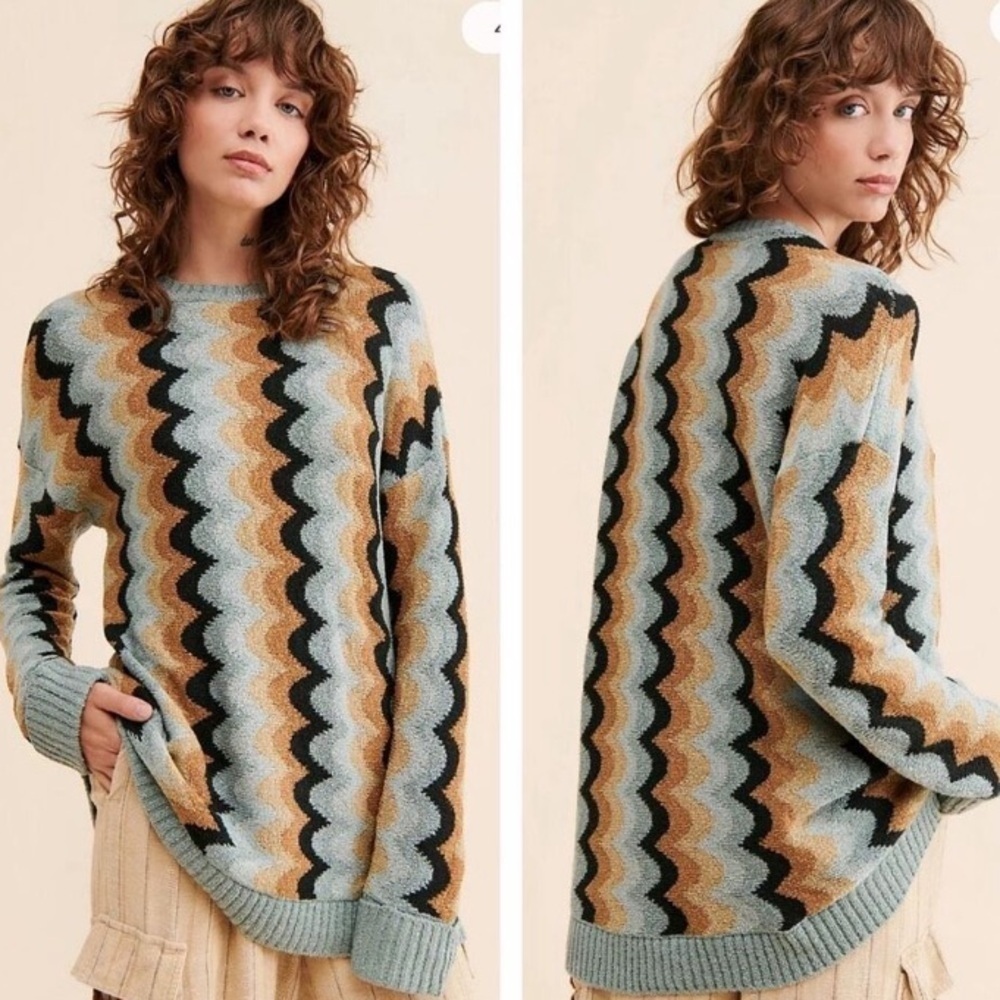 SHOW ME YOUR MUMU Comfy Retro Wave Knit Sweater 70’s